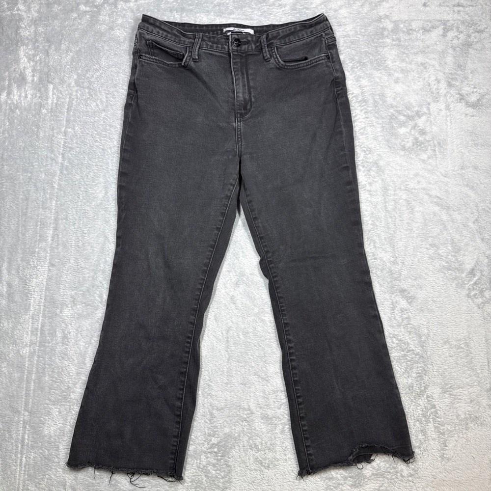 Sam Edelman Stiletto Crop Boot Jeans Women 33 Black Cropped Raw Hem Stretch